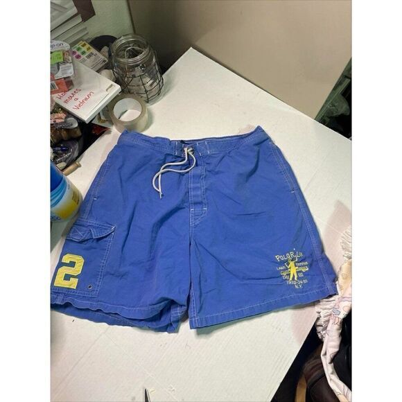 Men’s Ralph Lauren Vintage Blue Drawstring Shorts Elastic Waist Size XL - Picture 1 of 9